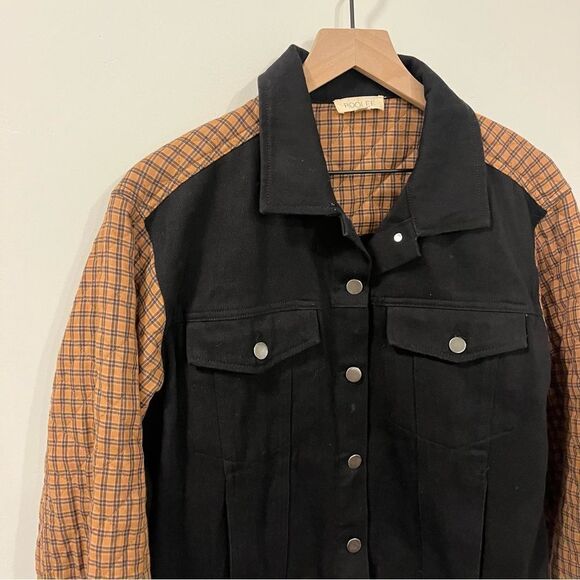 Roolee Quilted Black Denim Trucker Jacket Size Medium - Picture 2 of 9